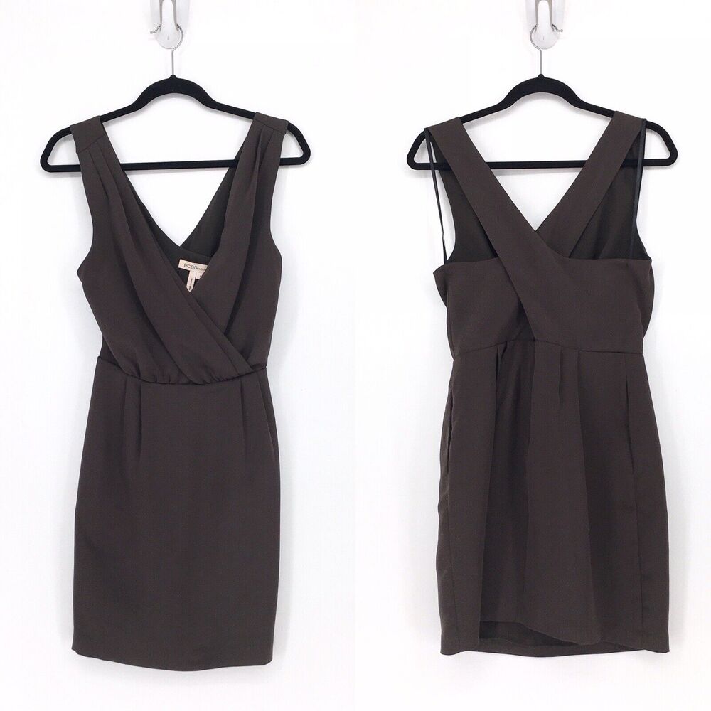 BCBGeneration Women 6 Dress Onyx Green Sleeveless V Neck Crossback Pleated FLAW